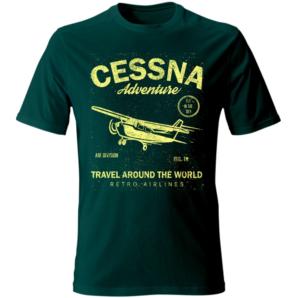 Maglietta rossa in cotone con stampa di un aereo Cessna, design vintage avventura, stile casual estivo, SKU: 12345