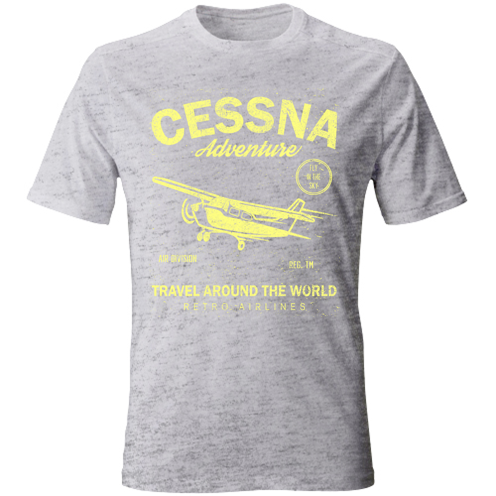 Maglietta grigia in cotone con stampa vintage di un aereo Cessna, stile casual estivo, tessuto morbido, SKU: 12345
