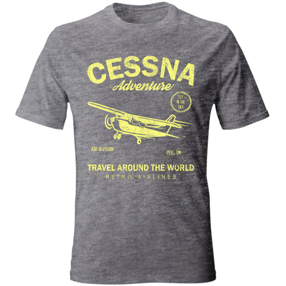 Maglietta rossa in cotone con stampa vintage di un aereo Cessna, stile casual estivo, tessuto morbido, SKU: 12345
