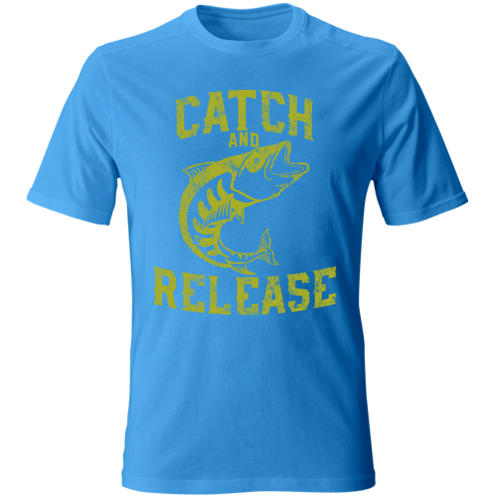 Tshirt maglia maglietta blu chiaro Uomo manica corta vari colori cotone Catch and release