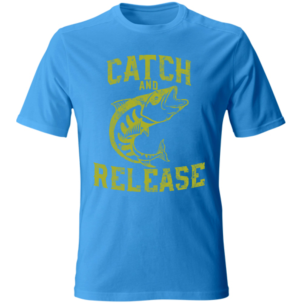 Tshirt maglia maglietta Uomo manica corta vari colori cotone Catch and release blu chiaro