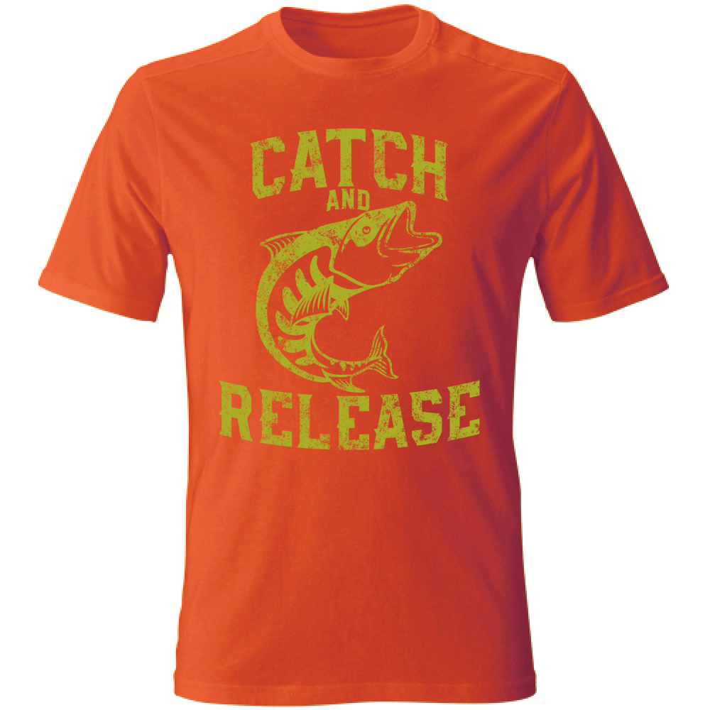 Tshirt maglia maglietta Uomo manica corta vari colori cotone Catch and release neonorange