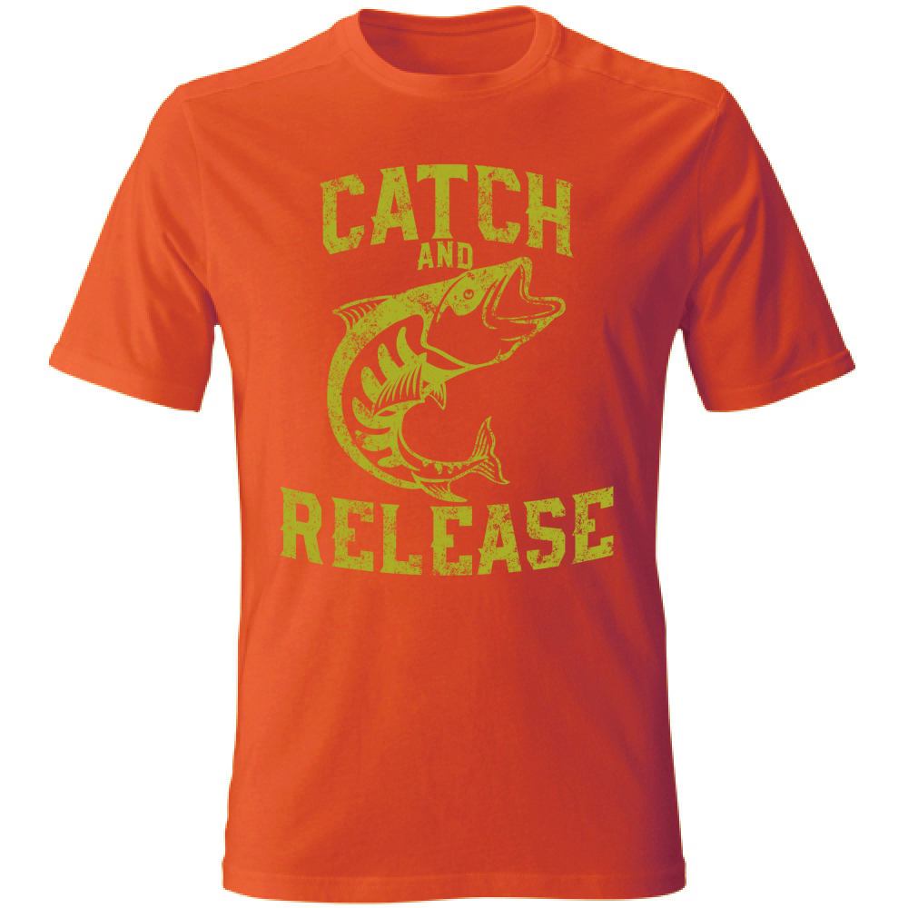 Tshirt maglia maglietta neonorange Uomo manica corta vari colori cotone Catch and release