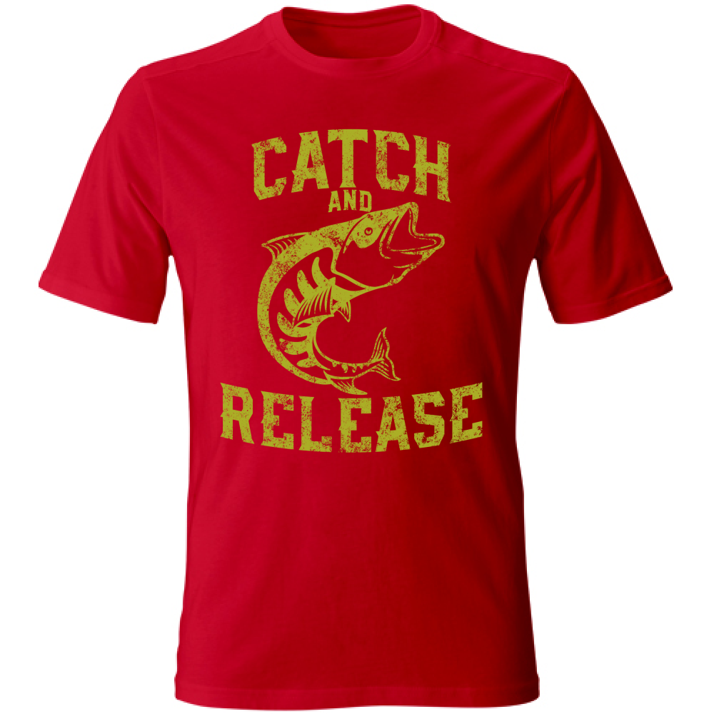 Tshirt maglia maglietta rosso Uomo manica corta vari colori cotone Catch and release