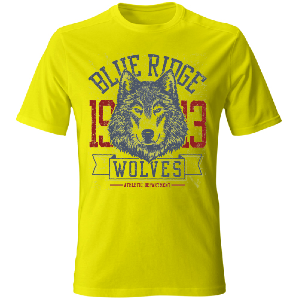 Tshirt Uomo manica corta vari colori cotone Wolves Lupo maglietta giallo