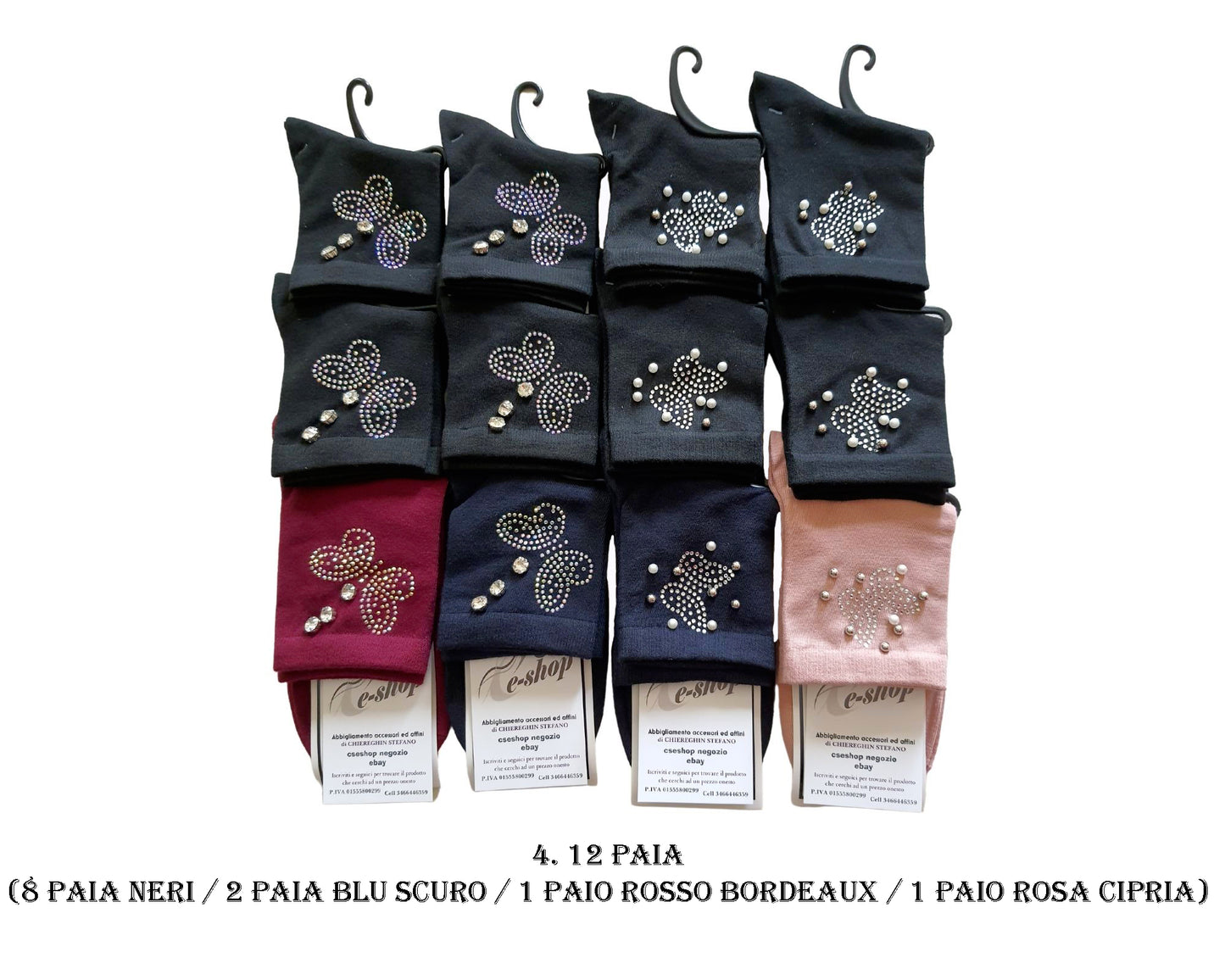 Calze Calzini Donna decorati Pietre Perle Colorati Cotone Farfalla